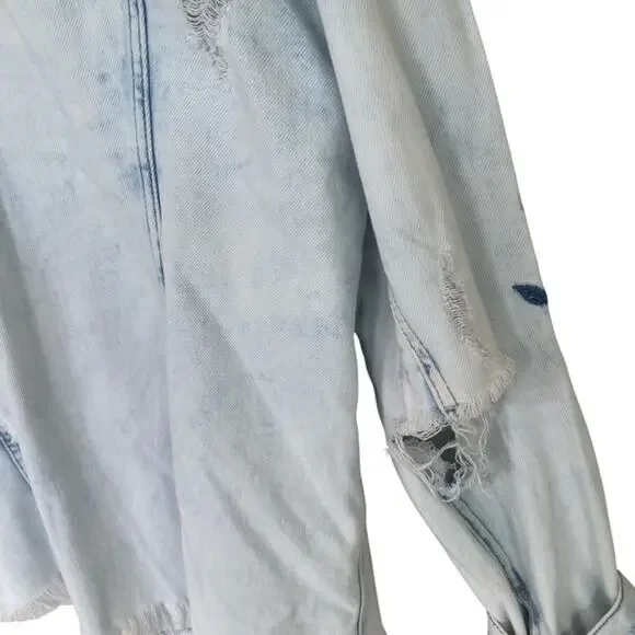 Hollister Light Denim Floral Embroidered Button Front Jacket - XL - Picture 5 of 8